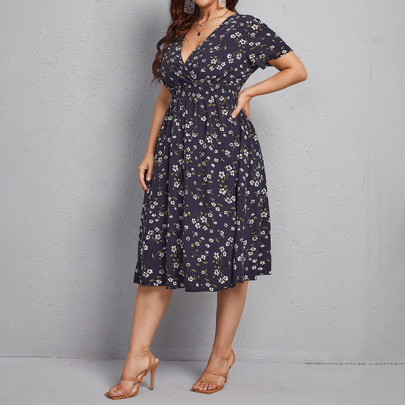 Romper Floral Print - Gaun Wanita Ukuran Besar, Gaun A-Line