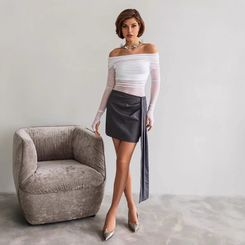 Atasan Wanita Berbahan Mesh Of - Blouse Off Shoulder ulasan dan harga