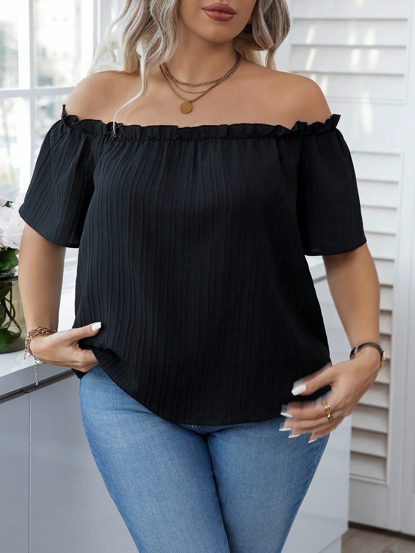 Atasan blus hitam seksi tanpa  - Blouse Off Shoulder ulasan dan harga