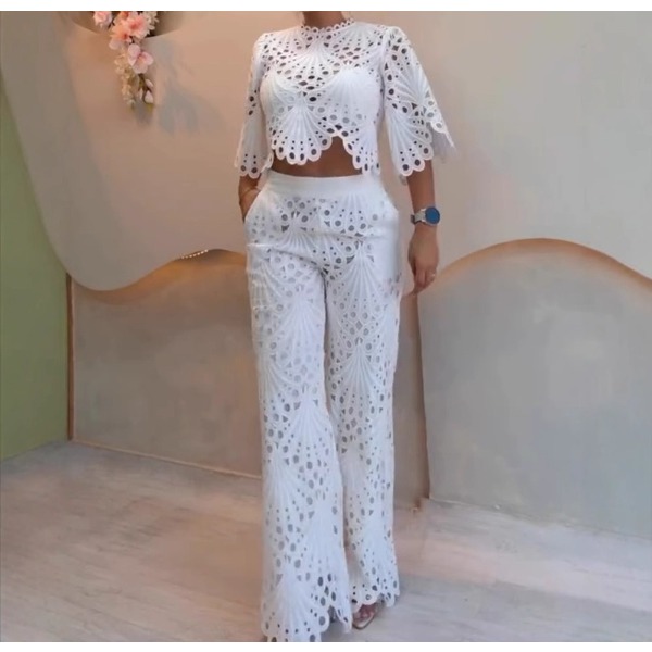 Pakaian 2 Potong Wanita Musim  - Crop Top Crochet ulasan dan harga