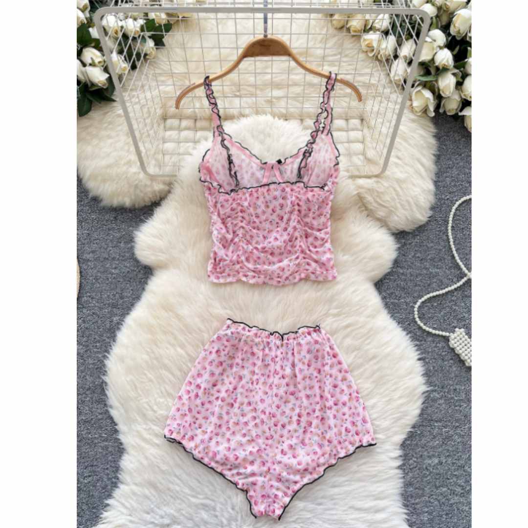 Setelan Pakaian Rumah Wanita y - Romper Floral Print ulasan dan harga