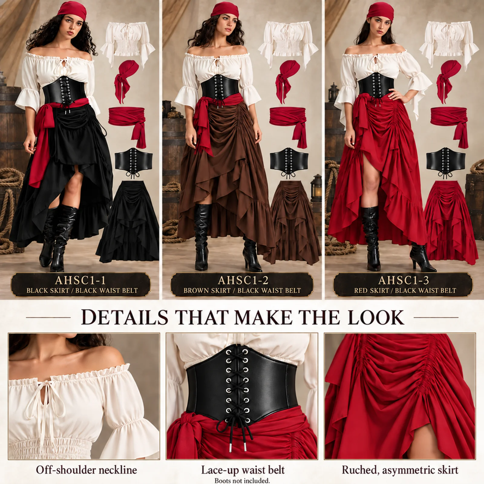 Set Kostum Bajak Laut Wanita,  - Blouse Off Shoulder ulasan dan harga