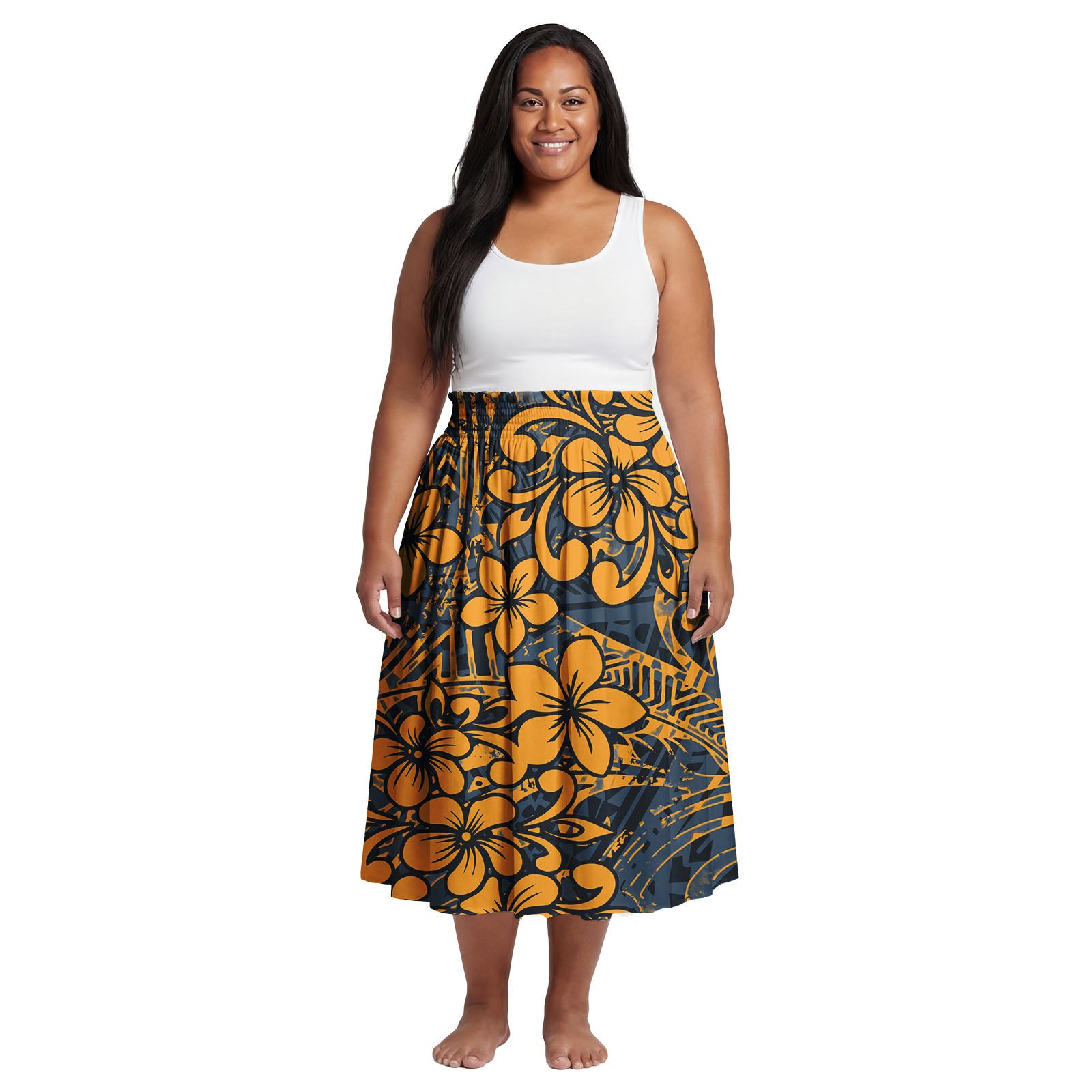 Gaun Midi Polosan Polinesia de - Midi Skirt Floral ulasan dan harga