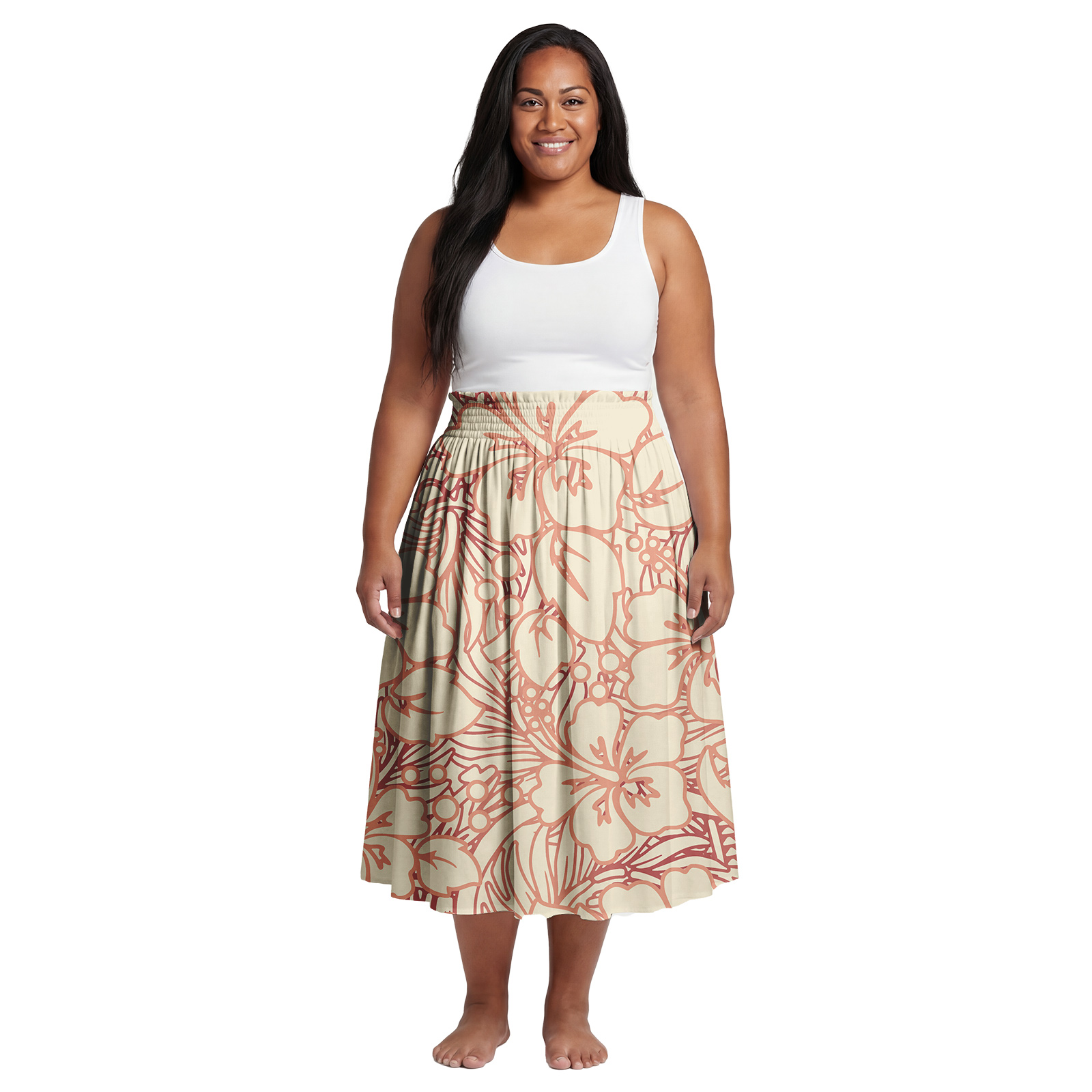Gaun Midi Polosan Polinesia de - Midi Skirt Floral ulasan dan harga