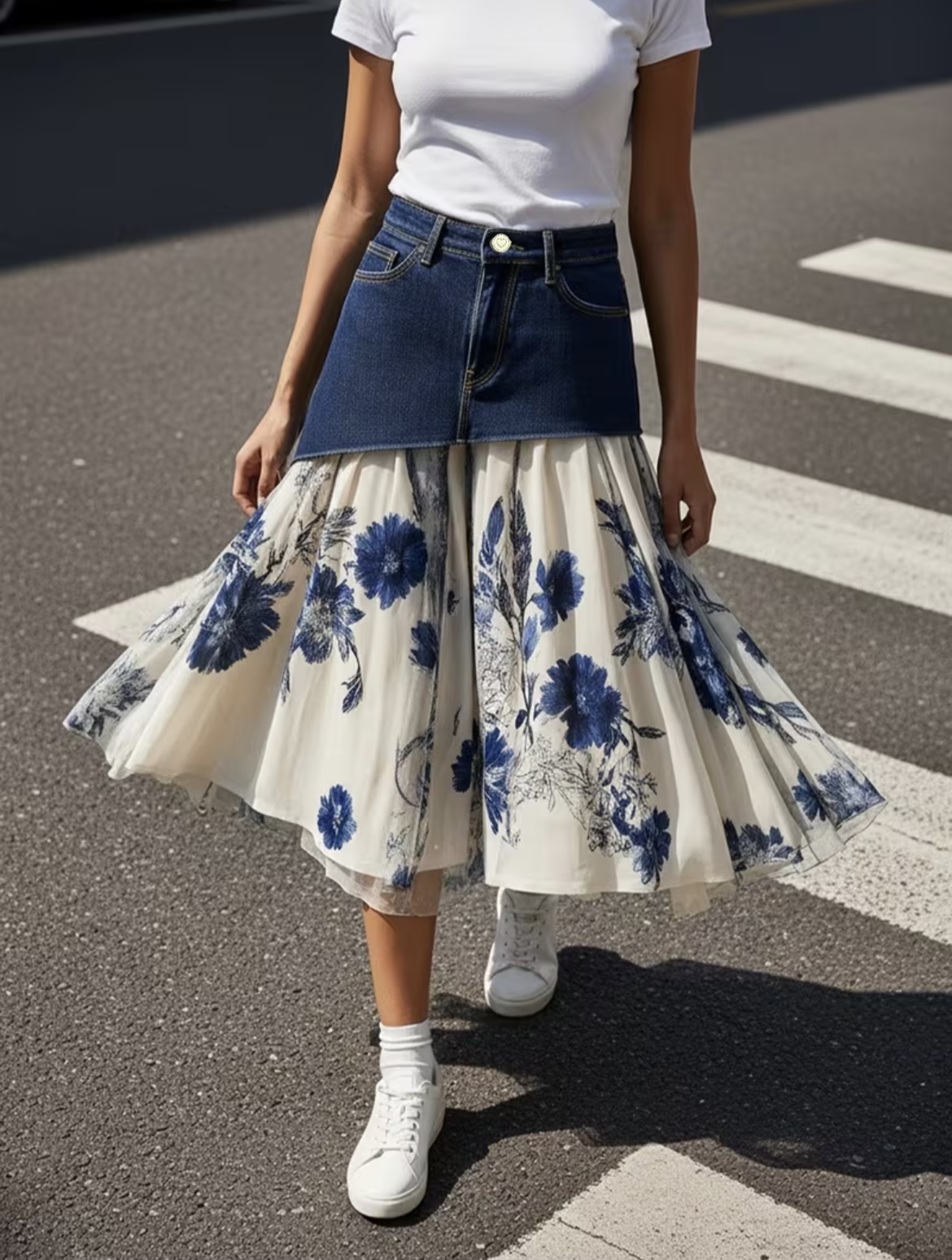 Rok midi berpotongan A-line ya - Midi Skirt Floral ulasan dan harga